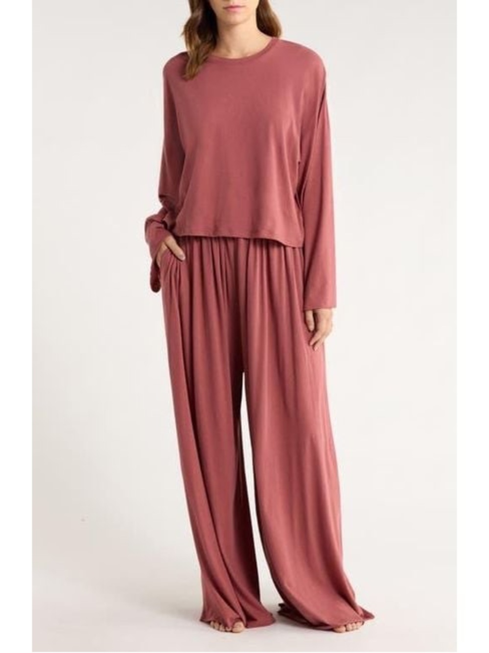 NEW Lunya Pima Organic Cotton Wide-Leg Pull-On Lounge Pants Mauve Red Pink Sz L - Picture 10 of 14